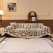 HANDONTIME Boho Sofa Covers for Dogs Black and White Sofa Covers for 3 Cushion Couch Sofa Beige Shu Velveteen Couch Covers for Sectional l Shaped Short Plush Furniture Covers, 71" X118"