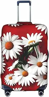 [HTTUP] Red Flower and White Daisy Print Practical Elastic Washable Travel Luggage Cover with Concealed Zipper for Suitcases, White, Large