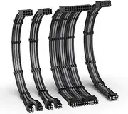 EZDIY-FAB 12VHPWR PSU Extension Kit, 16AWG PCIE 5.0 Power Supply Cable - 1x 24 Pin ATX/2x 8Pin (4+4) EPS/1x12+4 Pin GPU, 300MM Sleeve with Combs - Black Grey