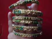 BRAND NEW SET OF 6 GOLD/MULTICOLOR BANGLES W/BEAD AND STONE WORK-FREE S&H