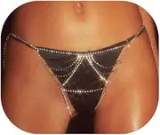 [Rotaiboes] Sexy Full Rhinestone Waist Body Chain Thong Jewelry Summer Crystal Chain Thong Festival Rave G String Belly Body Jewelry for Women