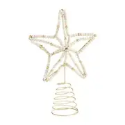 Mud Pie Home White Gold Wood Beaded Star Shape Christmas 10" Tall Tree Topper