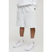 Mens Grey Marl Oversized Worldwide Applique Drop Crotch Shorts
