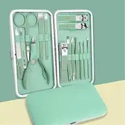 Pedicure Stainless Steel Nail Kit - 9/11/13/15/18 Pcs Manicure Nail Clippers Set With Portable Fashion Box,Green 15,piece set