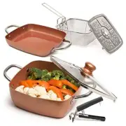6 Piece Set Chef Cookware, Non Stick Pan, Deep Square Pan, Fry 9.5 Inch Copper