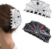 AUOCATTAIL 2 Pcs Halloween Spider Web Hair Claw Clips Black White Funny Ponytail Clip Acrylic Halloween Styling Shark Clip Hair Accessories Hairpins Decorations