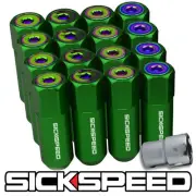 16 GREEN/NEO CHROME CAPPED ALUMINUM EXTENDED 60MM LOCKING LUG NUTS 1/2X20 L30