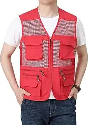 [AKTQL88] Men's Multi-Pocket Gilet Sleeveless Casual Waistcoat Outdoor Fishing Photography Vest Mesh Breathable Hiking Gilet