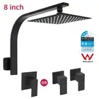 Black Square Stainless Steel Rain Shower Head With Rod Gooseneck Arm Mixer Taps