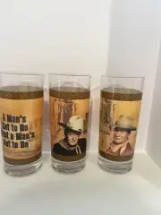 3 John Wayne The Duke Western Collectible Glass Barware 6” Tall Highball, New