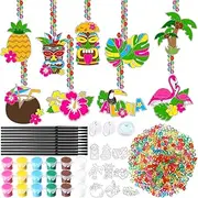 Blosssound 36 Sets Summer Suncatcher Craft Kit Hawaii Aloha Suncatcher Ornament Decor DIY Tropical Window Paint Art Kit Paint Your Own Hawaii Window Art for Classroom Home Summer Birthday Craft Party
