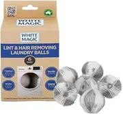 White Magic Lint & Hair Removing Laundry Balls - 6 Pack, Reusable, Washing & Drying Safe, Removes Pet Hair & Lint, Gentle on Clothes, Prevent Hair Clogging, Reduces Drying Time