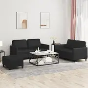 Faux Leather Couch Sofa Set for Living Room, Lounge, & Sala - Includes Modular Cushions for Ultimate Comfort, Excellent Furniture Concept - Black
