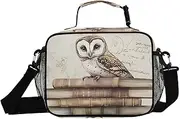 Retro Owl Books Insulated Lunch Box for Women Men - Ideal for Work, Picnics - Includes Adjustable Shoulder Strap