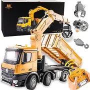 Ssccgym 20-Inch 3 in 1 Remote Control Dump Truck Wood Grabber 26-Channels 1/14 Scale 6.6LBS Load Capacity RC Heavy Duty Metal Construction Vehicles Toy for Boys Kids 8y+12y+ (8 Wheels)