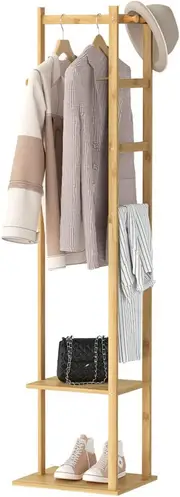 Bamboo Clothing Rack, Corner Coat Rack Stand Hall Trees Free Standing Clothes