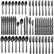 48-Pieces Black Silverware Sets for 8, Flatware Set with Steak Knives, Stainl...
