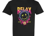 Relax Happy Nation T-Shirt with Smiley Face Graphic T-Shirt