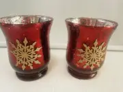 Kissing Krystal Christmas Glittery Mistletoe/Red Mercury Glass Tea Light Holder