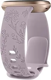 [Leonids] Floral Engraved Band Compatible with Fitbit Versa 4 Bands/Fitbit Versa 3 Bands Women Men, Soft Silicone Replacement Strap for Fitbit Sense 2/Sense Smart Watch