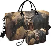 [YXYZRMY] Travel Duffel Bag Angry Gorilla Roar Forest Gym Bag Sports Tote Bag with Multiple Interior Pockets Shoulder Weekender Bag for Women Men with Toiletry Bag 20.5”x 7.9”x 13.8, Multi-Colored, one