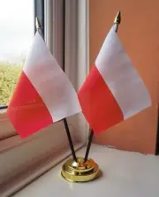 POLAND X2 TABLE FLAG SET 2 flags plus GOLDEN BASE POLISH
