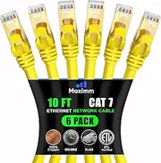 Cat 7 Ethernet Cable 10 ft - (6 Pack) High-Speed Cat7 Internet & Network LAN Patch Cables, RJ45 Connectors - Perfect for Gaming, Streaming, and More (Yellow)