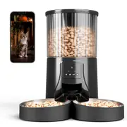 Advwin Automatic Pet Feeder 2 Bowls with Camera 4L Smart Dog Cat Food Dispenser Wifi App Control