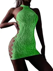 [Generic] Lingerie for Women Fishnet Lingerie Glow Party Outfit for Women Fishnet Mini Dress Bodysuit Glow in The Dark