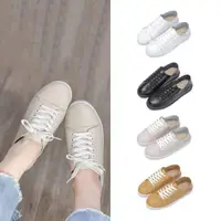 在飛比找momo購物網優惠-【FUFA Shoes 富發牌】真皮可後踩綁帶休閒鞋-全黑/