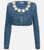 [Area] Area Embellished cropped denim jacket AU 12 blue