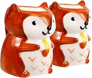 DOITOOL 2Pcs Animal Shaped Ceramic Egg Holder for Boiled Eggs Cute Fox Design for Adults Light Brown European Style Breakfast Tableware