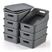 [ Pack ] Plastic Storage Baskets With Lids, Small Pantry Organization, 8