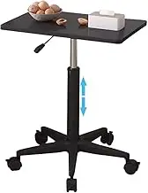 Portable Laptop Desk with Wheels, Overbed Table Large, Height Adjustable Standing Table, Easy Assemble Rolling Desk, for Couch Bed(Black Color,60 * 39 * 80-107cm)