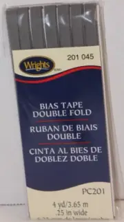 Light Gray Double Fold Bias Tape Wrights #201 045 4yds x .25 Quilt/crafts/sewing