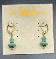 SUZI Turquoise Lucite Pierced Earrings Gold Tone Drop Dangle NWT Nordstroms