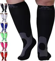 Compression Socks for Women and Men 20-30mmHg Plus Size - Extra Wide Calf Opaque Compression Stockings for Nursing, Lymphedema, Varicose Veins Circulation - Black, 7X-Large - A601, Black