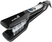 Professional Steam Straightener Brush, Electric Titanium Ceramic Flat Iron with Anti-Static Technology and Digital Controls for All Hair Types (Black)