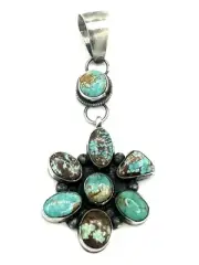 Native American Navajo Kingman Turquoise Sterling Silver Pendant By Jeff James