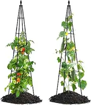 FOLLOOK Garden Trellis for Climbing Plants Outdoor, 67" Tall Cucumber Trellis, Obelisk Plant Support for Climbing Vine Vegetable Tomato Peas Bean Trellis, Black, 2 Pack