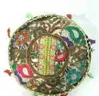 Khambadiya Floral Patchwork Round Bean Bag Pouf Ottoman Pouffe Cover Seat Stool