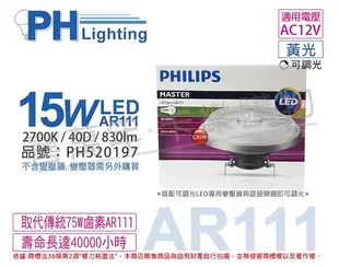 PHILIPS飛利浦 LED 15W 2700K 黃光 40度 AR111 12V 可調光 高演色 燈泡 _ PH520197