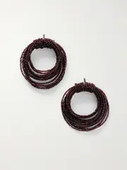 [Brunello Cucinelli] Brunello Cucinelli - Silver-tone Beaded Hoop Earrings - Red - One size One size Red