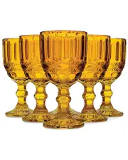 Jay Imports Set of 6 Amber Embossed Wine Glasses