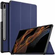 For Samsung Galaxy Tab S8 Ultra SM- X900 /X906 2022 14.6 inch With Pencil Holder Case, Folio Leather Smart Stand Cover (Navy Blue)