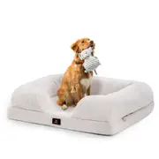 Petzly Memory Foam Dog Bed Pet Sofa Calming Bed Washable Removable White Large