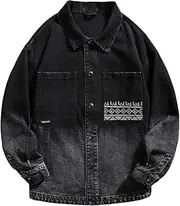 [Bciopll] Men Embroidery Denim Jacket Loose Casual Turn-Down Collar Single Breasted Jeans Jacket Coats