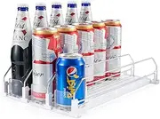 Can Dispenser for Refrigerator - Automatic Pusher Glide, Fridge Bottle Rack Drink Organizer, Self-Pushing Width Adjustable Beverage Storage Holds Up to 10-15 Cans (M)