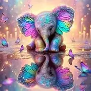 Semneroy Cute Elephant 5D Diamond Art Painting Kits for Adult Beginners,Colorful Butterfly Diamond Art Kits,Full Drill Paint with Diamond Dot Gem Art Animal Painting for Home Decor 12x16 inch