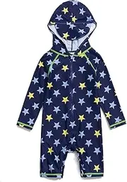 [BONVERANO] Baby Boys One Piece Swimsuit UPF 50+ Sun Protection Short Sleeve Hooded Zip Sunsuit
